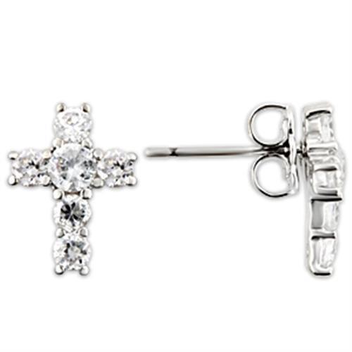 JCE175 Rhodium 925 Sterling Silver Earrings with AAA Grade CZ  in Clear