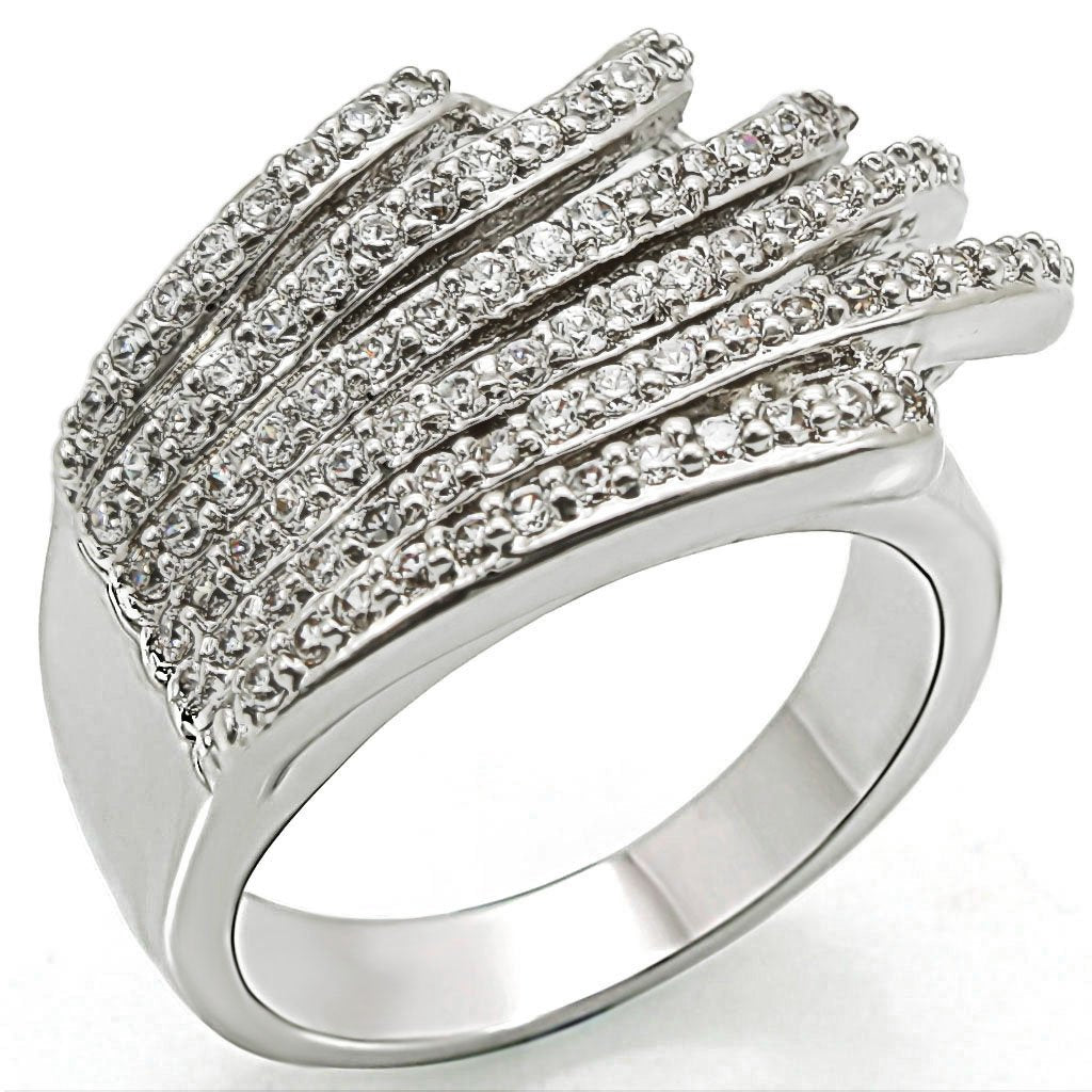 JCE018 Rhodium Brass Ring with AAA Grade CZ  in Clear
