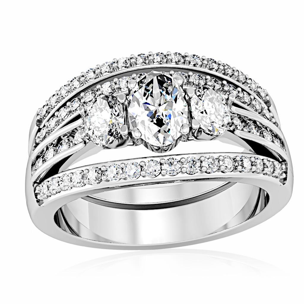 JCE162 Rhodium Brass Ring with AAA Grade CZ  in Clear
