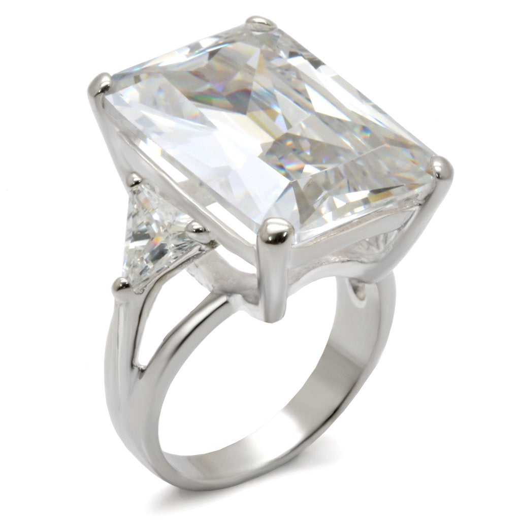 JCE3214 High-Polished 925 Sterling Silver Ring with AAA Grade CZ  in Clear