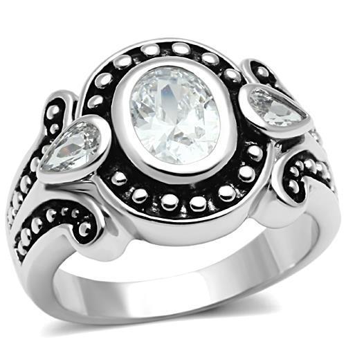JCE056 Rhodium Brass Ring with AAA Grade CZ  in Clear