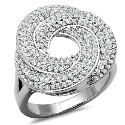 JCE1319 Rhodium Brass Ring with AAA Grade CZ  in Clear