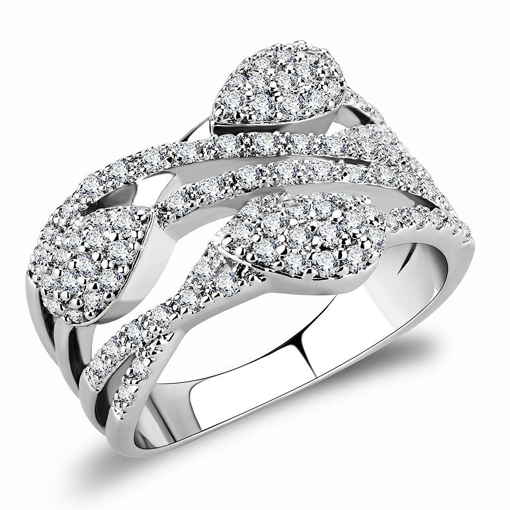 JCE1446 Rhodium Brass Ring with AAA Grade CZ  in Clear