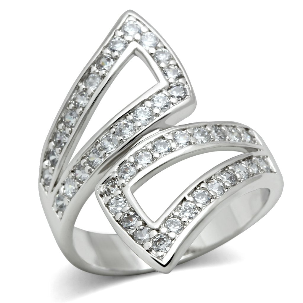 JCE150 Rhodium Brass Ring with AAA Grade CZ  in Clear