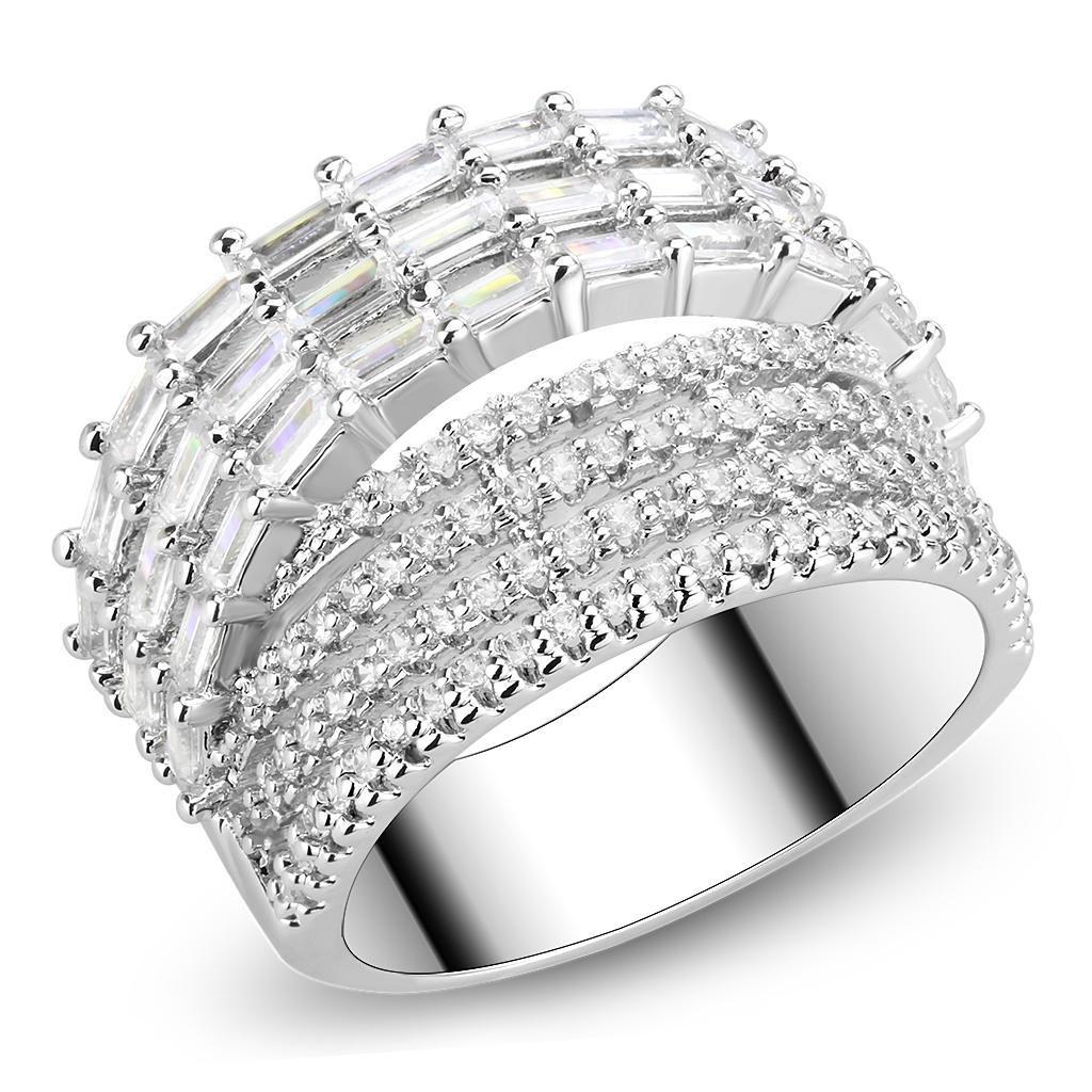 JCE1545 Rhodium Brass Ring with AAA Grade CZ  in Clear