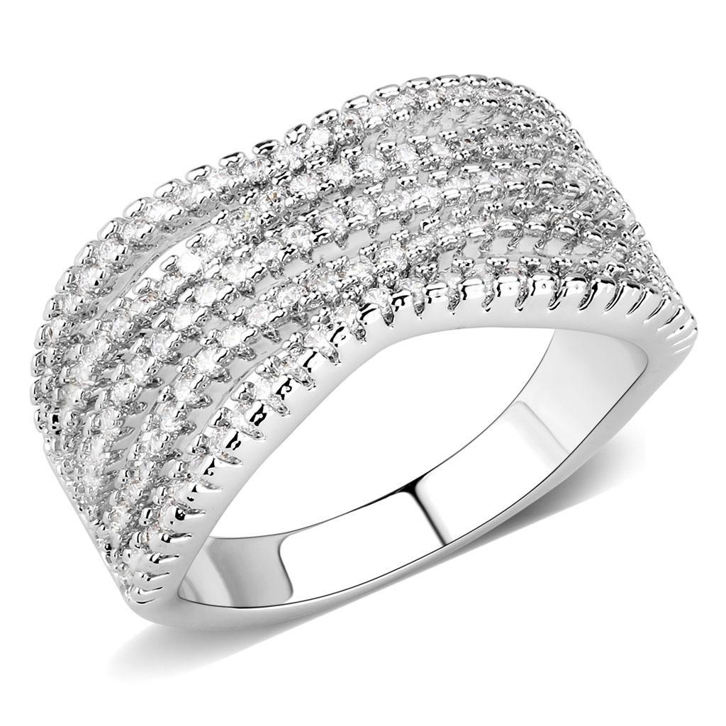 JCE1546 Rhodium Brass Ring with AAA Grade CZ  in Clear