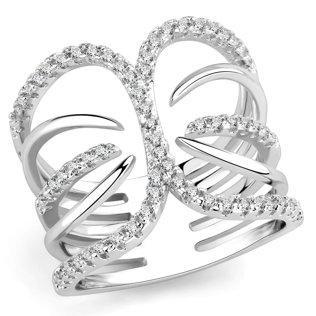 JCE1580 Rhodium Brass Ring with AAA Grade CZ  in Clear