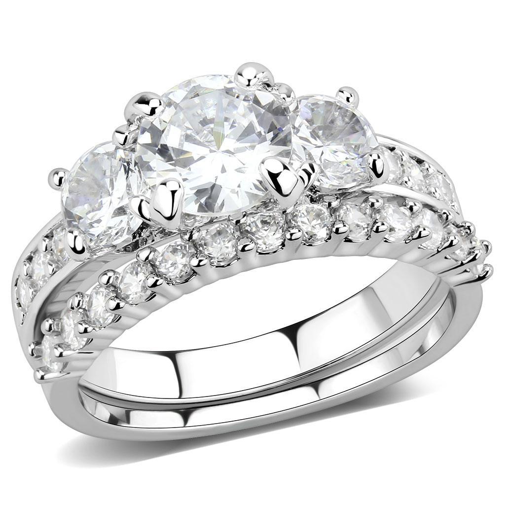 JCE1588 Rhodium Brass Ring with AAA Grade CZ  in Clear