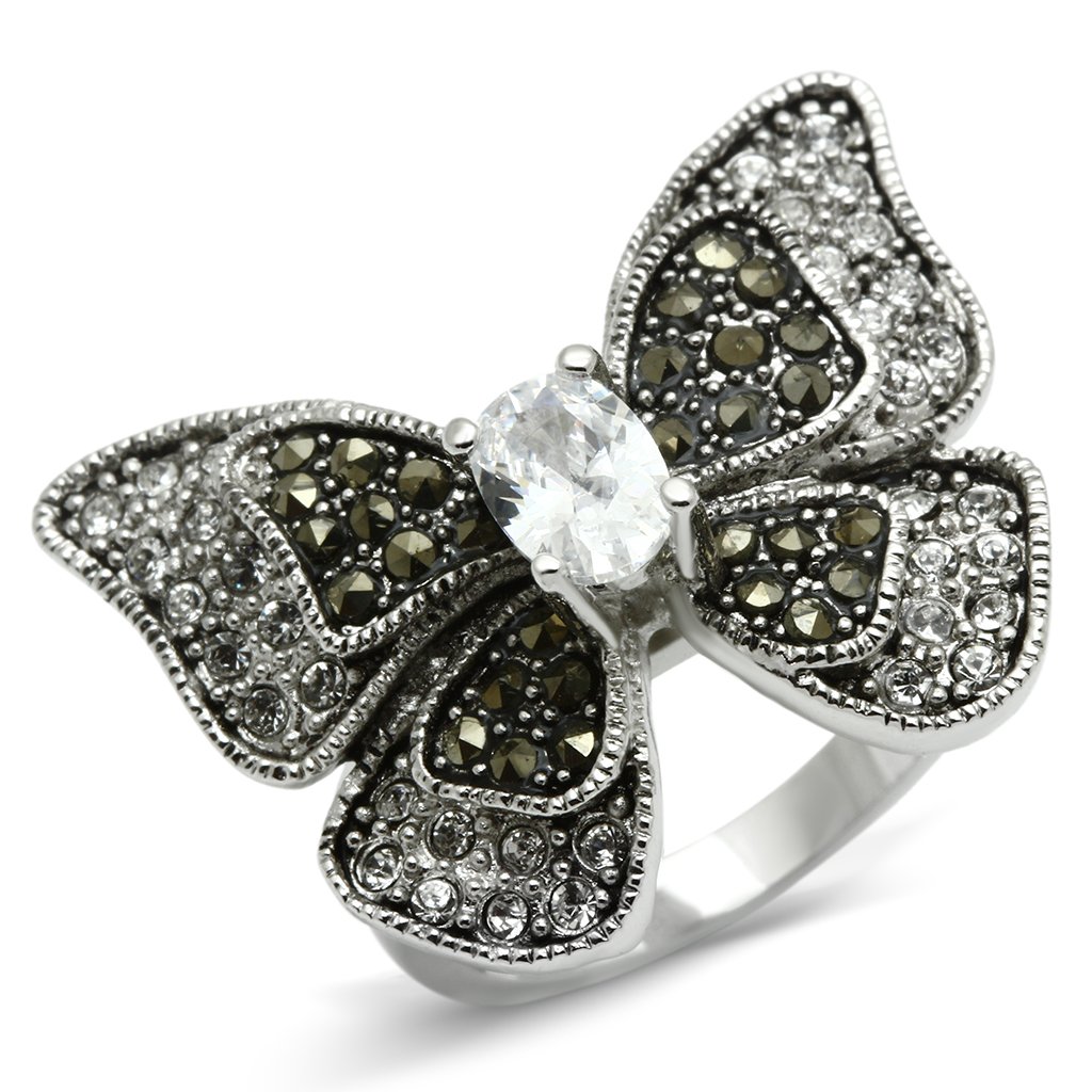 JCE246 Rhodium Brass Ring with AAA Grade CZ  in Clear