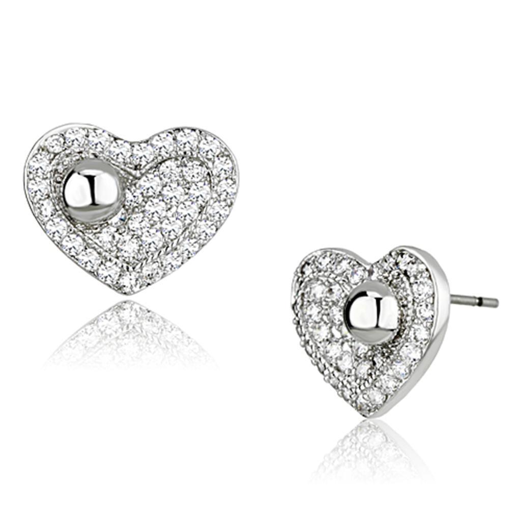 JCE374 Rhodium Brass Earrings with AAA Grade CZ  in Clear