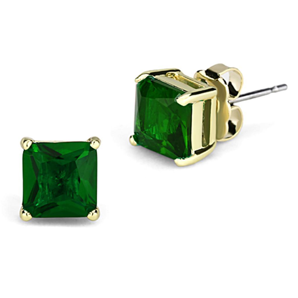 JCE537 Gold Brass Earrings with Synthetic Synthetic Glass in Emerald