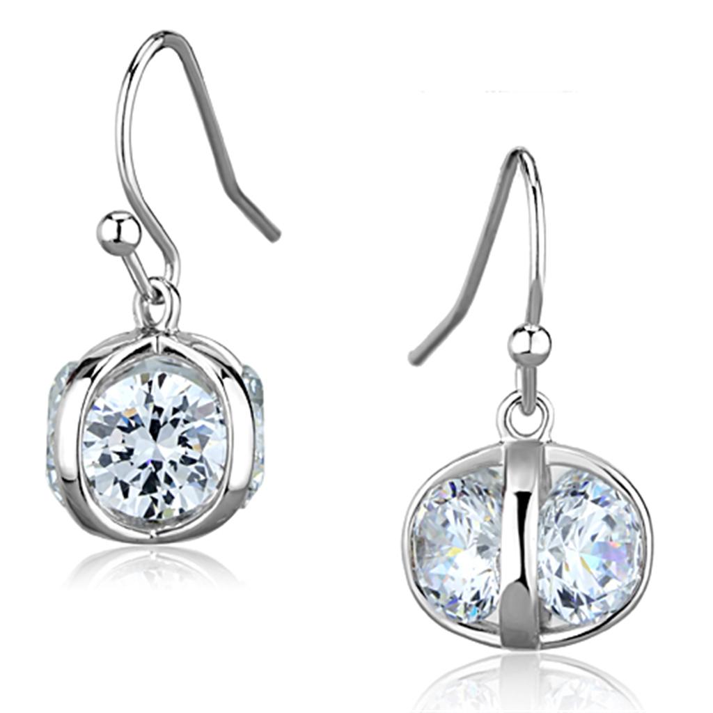 JCE644 Rhodium Brass Earrings with AAA Grade CZ  in Clear
