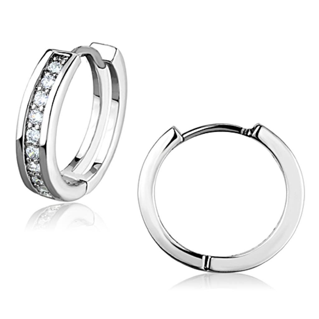 JCE660 Rhodium Brass Earrings with AAA Grade CZ  in Clear