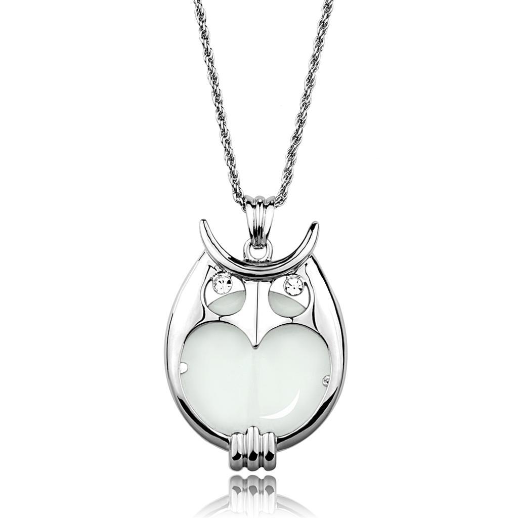 JCE916 Rhodium Brass Magnifier pendant with Top Grade Crystal  in Clear