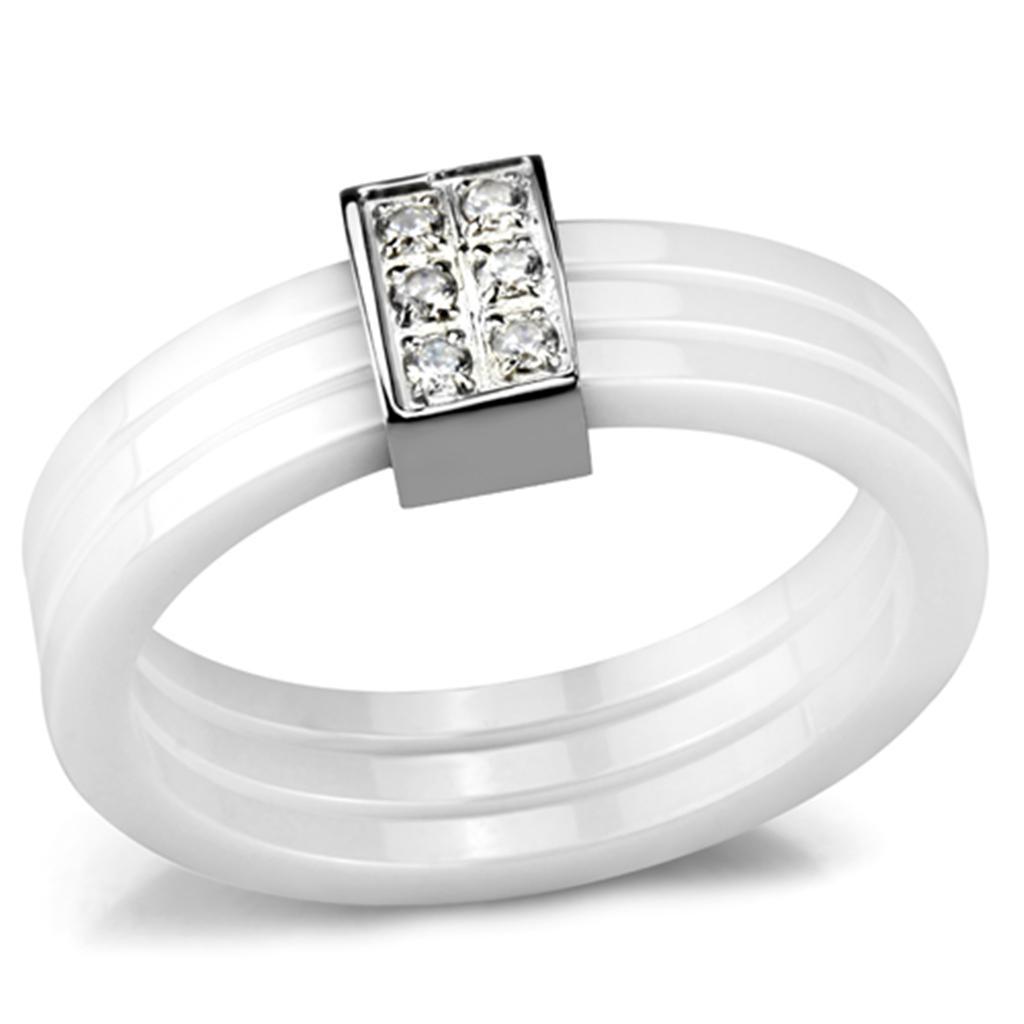 JCE981 High polished (no plating) Stainless Steel Ring with Ceramic  in White