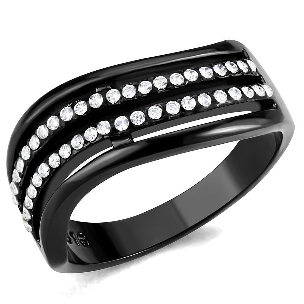 JCE126 IP Black(Ion Plating) Stainless Steel Ring with AAA Grade CZ  in Clear