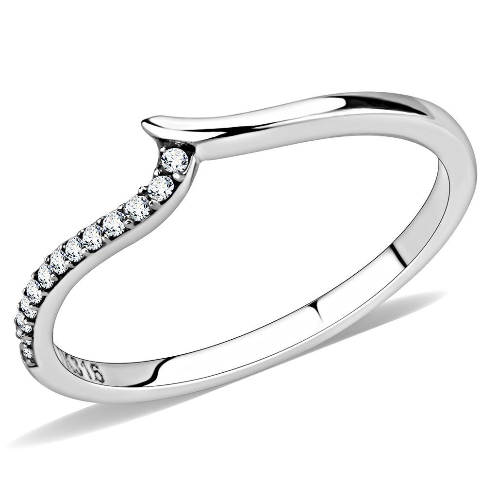 JCE162 High polished (no plating) Stainless Steel Ring with AAA Grade CZ  in Clear