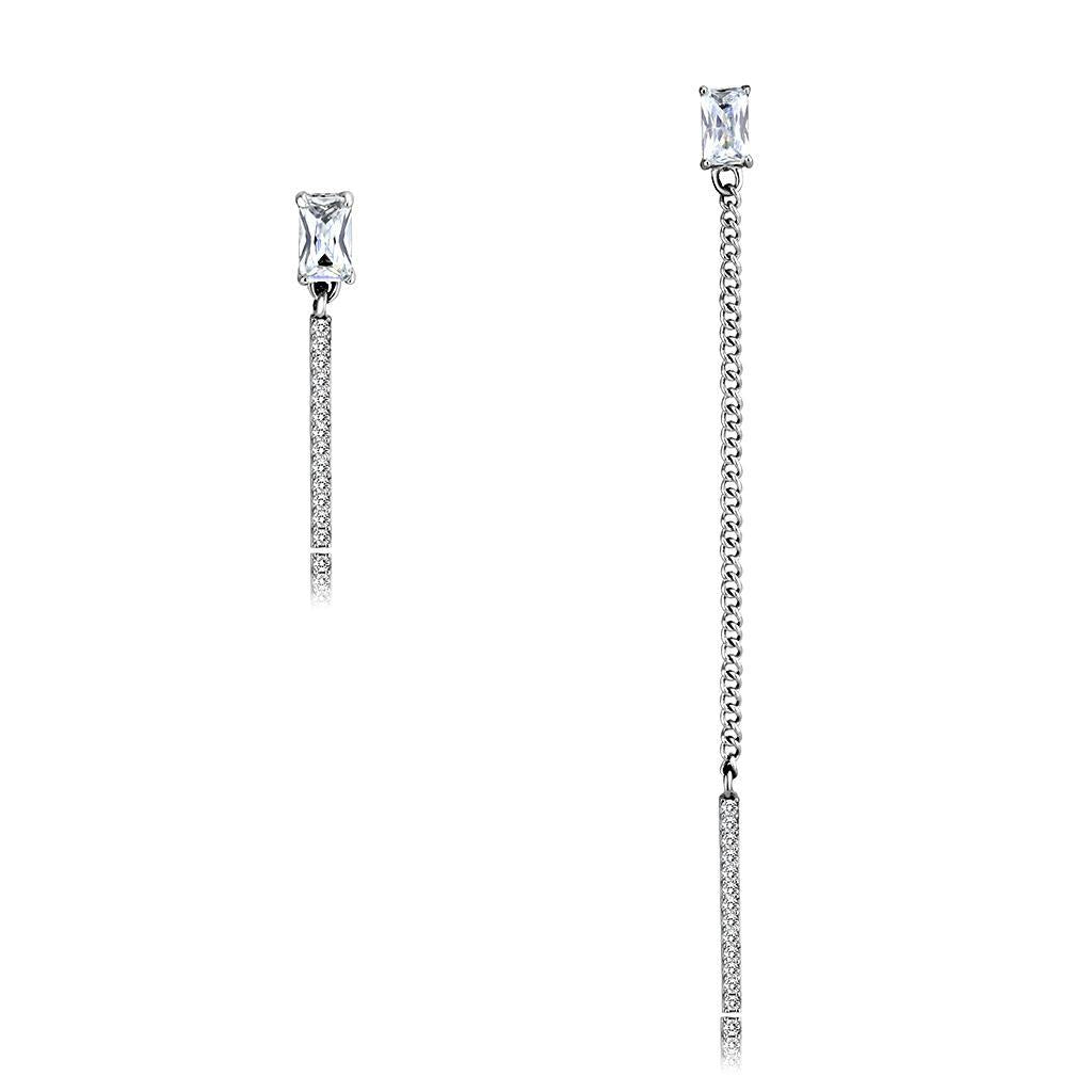 JCE202 High polished (no plating) Stainless Steel Earrings with AAA Grade CZ  in Clear