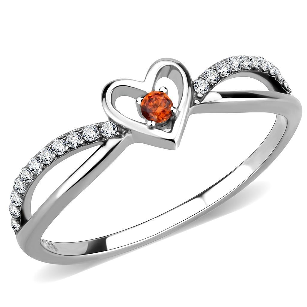 JCE235 High polished (no plating) Stainless Steel Ring with AAA Grade CZ  in Orange