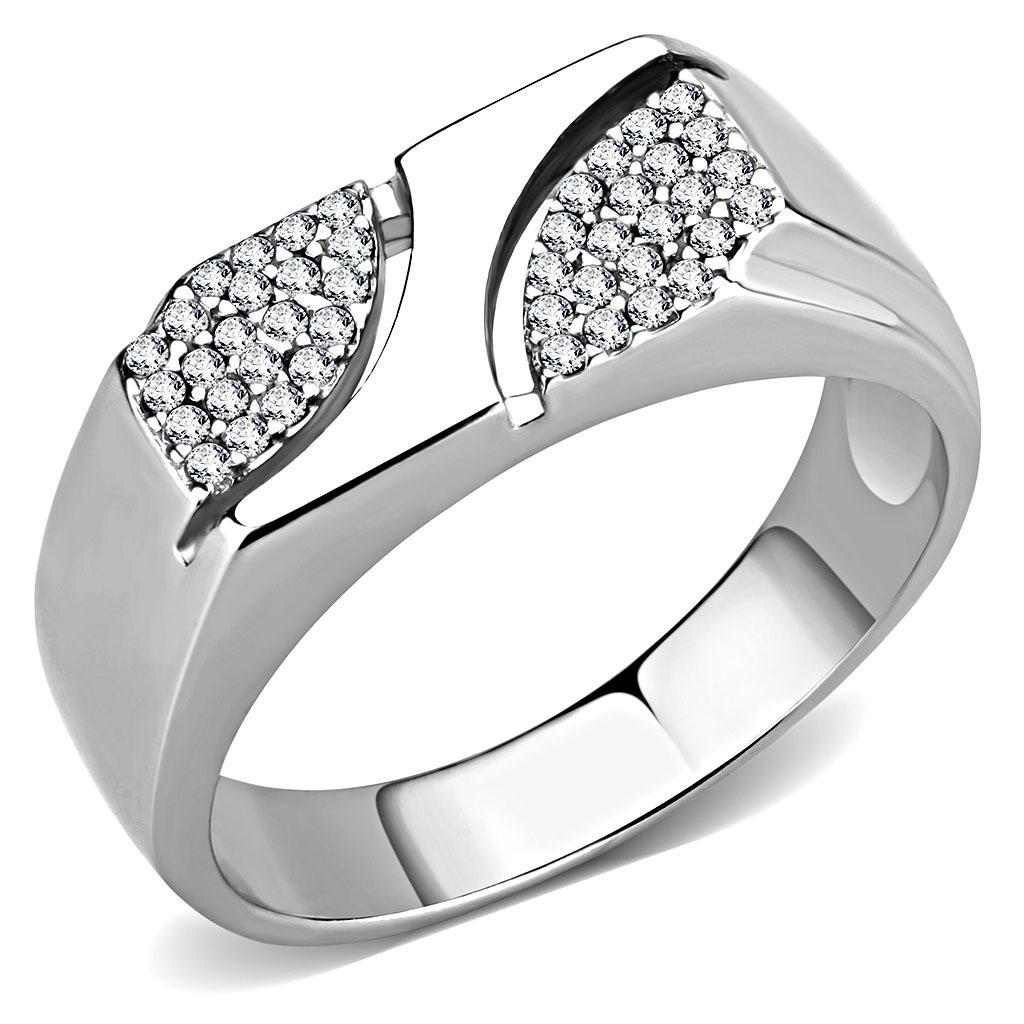 JCE280 High polished (no plating) Stainless Steel Ring with AAA Grade CZ  in Clear
