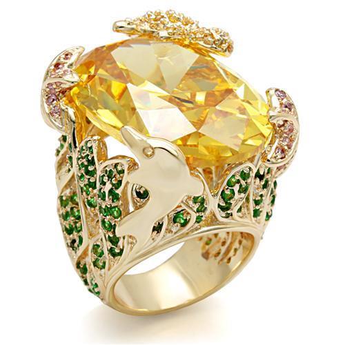 JCE1599 Imitation Gold Brass Ring with AAA Grade CZ  in Topaz