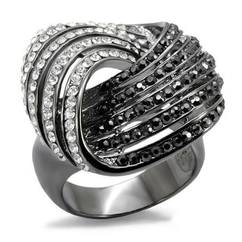 JCE1670 TIN Cobalt Black Brass Ring with Top Grade Crystal  in Jet