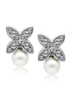 JCE1987 Rhodium White Metal Earrings with Synthetic Pearl in White