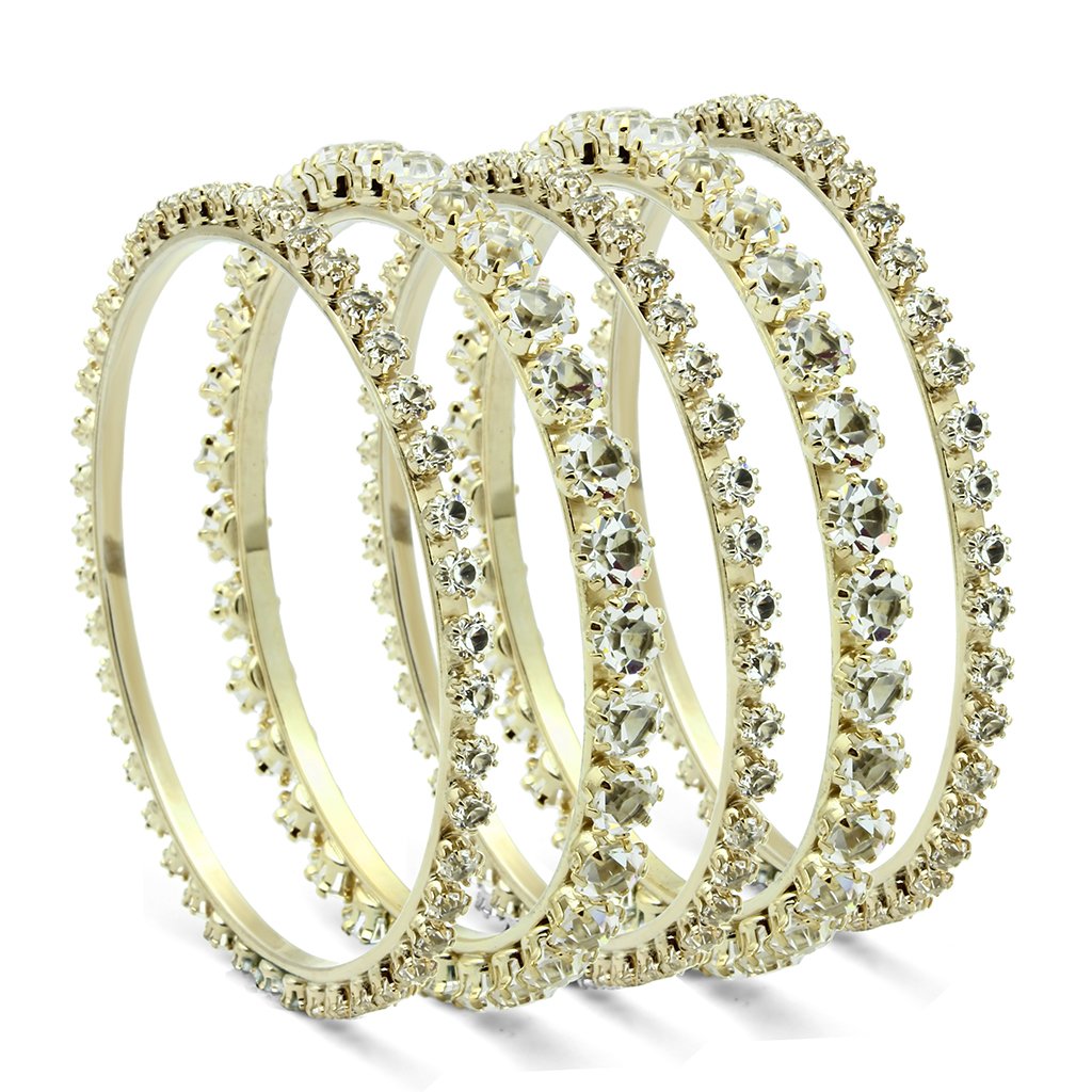 JCE2617 Gold Brass Bangle with Top Grade Crystal  in Clear