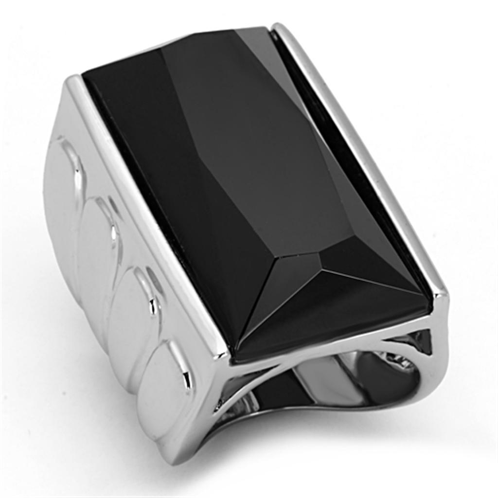 JCE3009 Rhodium Brass Ring with AAA Grade CZ  in Black Diamond