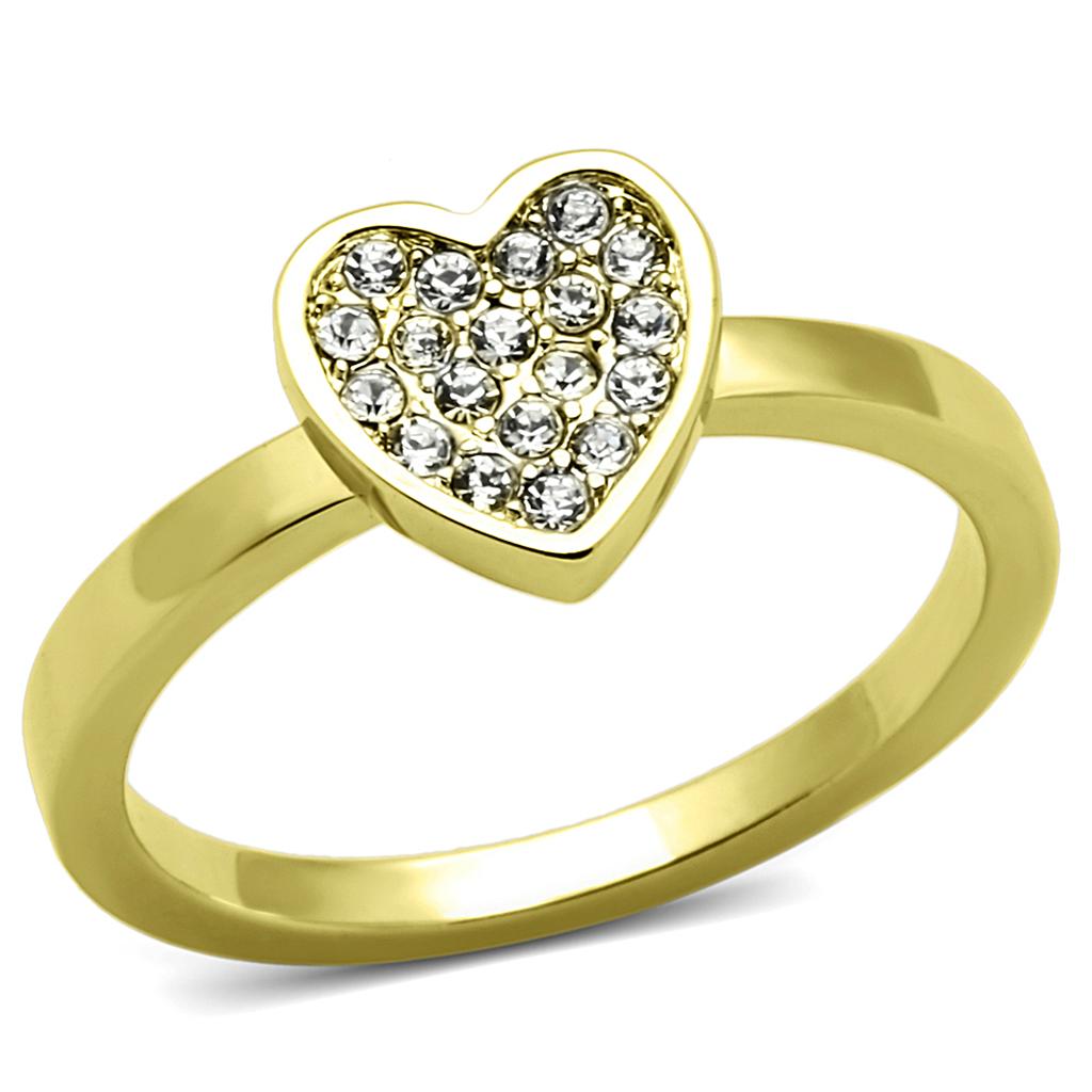 JCE3983 Flash Gold Brass Ring with Top Grade Crystal  in Clear
