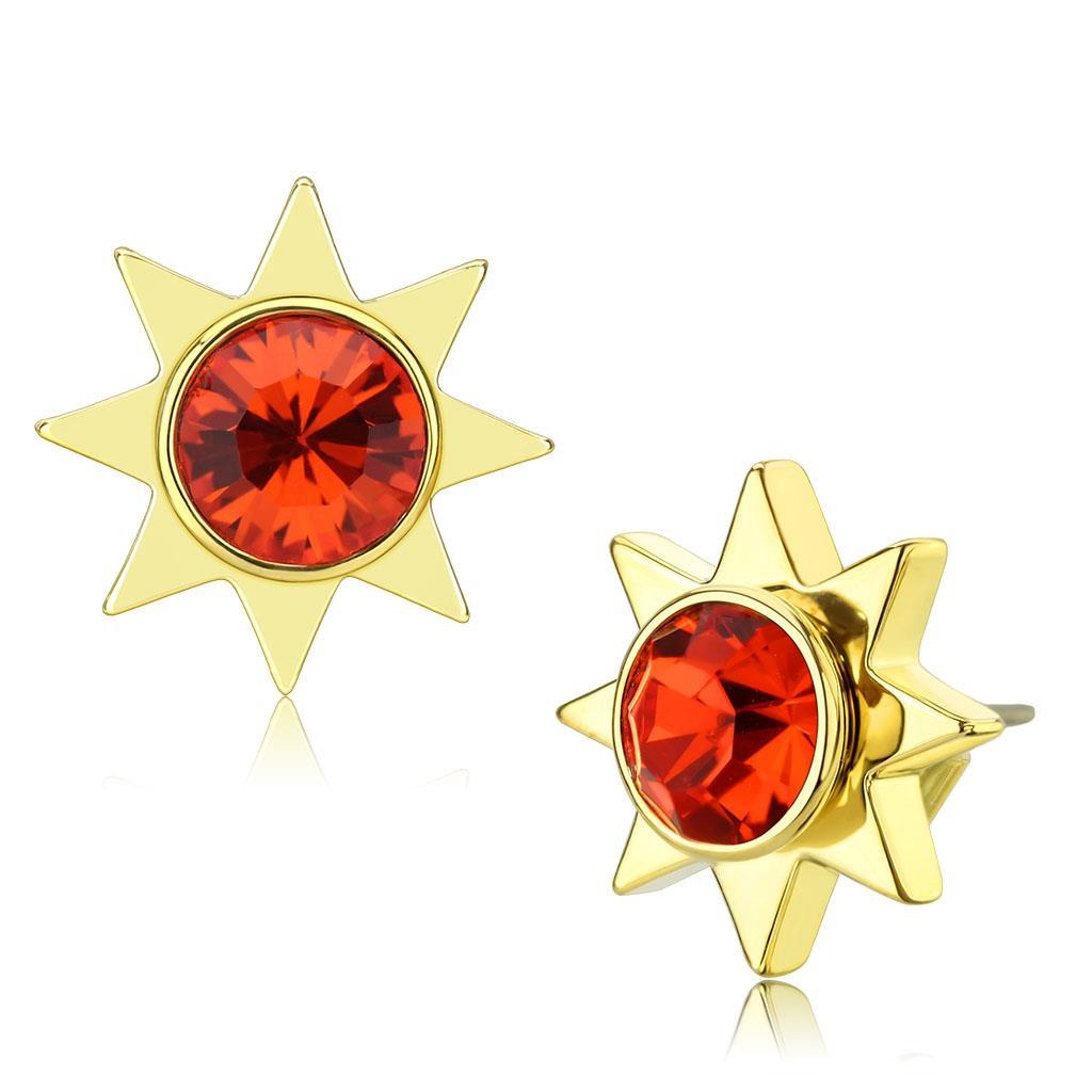 JCE4675 Gold Brass Earrings with Top Grade Crystal  in Orange