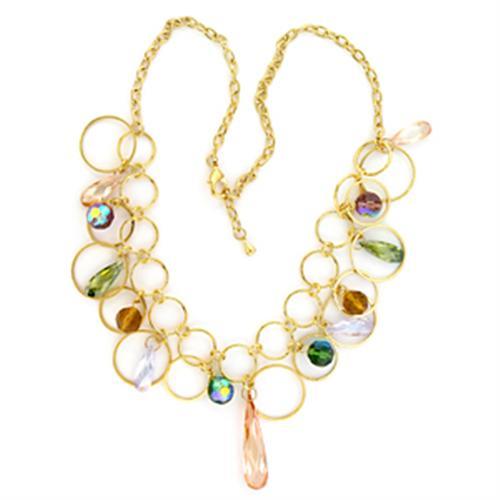 JCE724 Gold Brass Necklace with AAA Grade CZ  in Multi Color