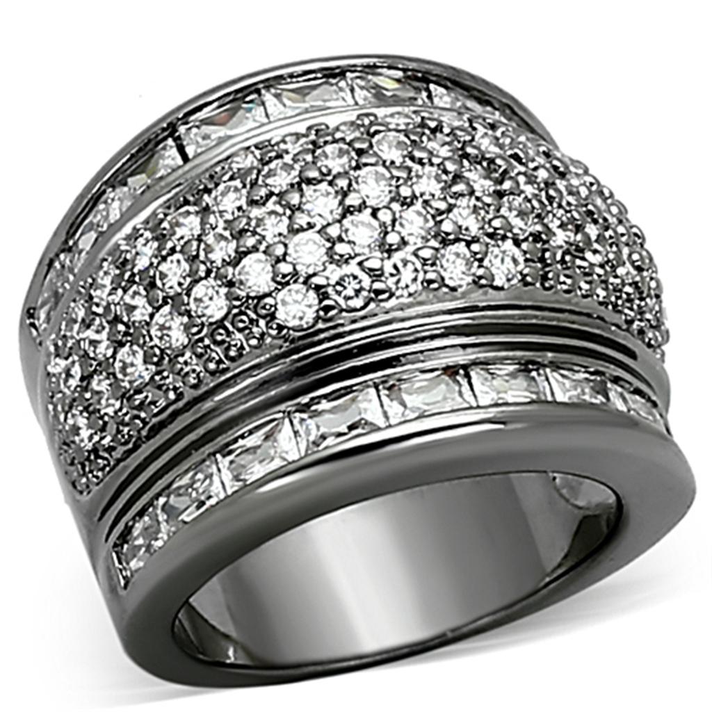 JCEA894 Ruthenium Brass Ring with AAA Grade CZ  in Clear