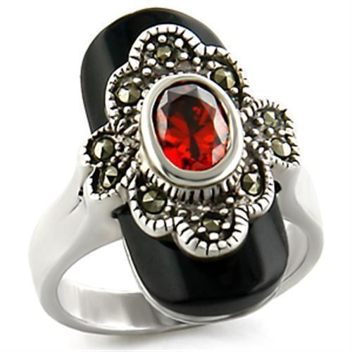 JCEAS935 Antique Tone 925 Sterling Silver Ring with AAA Grade CZ  in Garnet