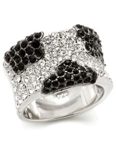 JCES121 Rhodium + Ruthenium 925 Sterling Silver Ring with Top Grade Crystal  in Jet