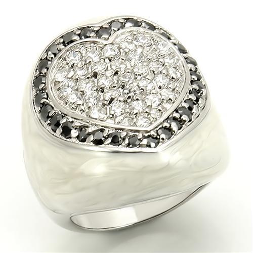 JCES167 Rhodium 925 Sterling Silver Ring with AAA Grade CZ  in Jet