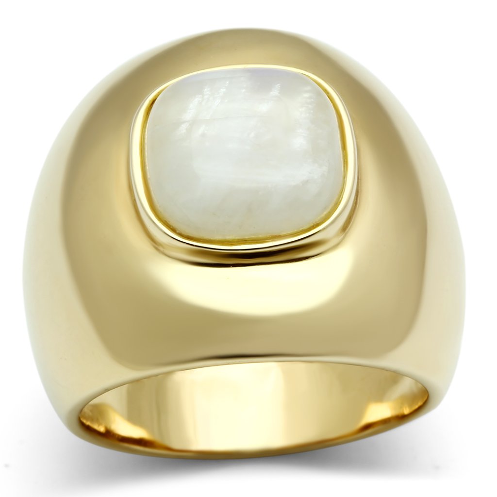 JCES544 Gold 925 Sterling Silver Ring with Semi-Precious Moon Stone in White