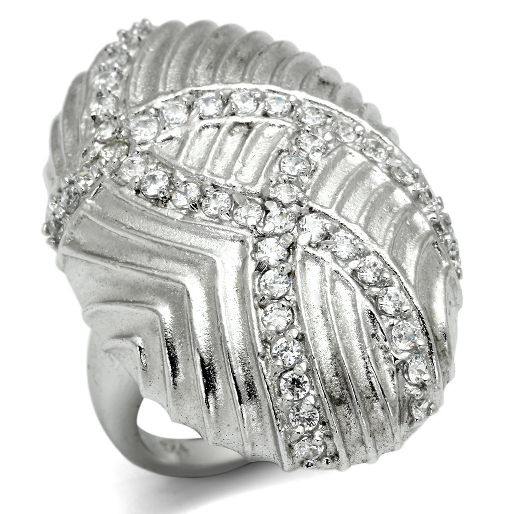 JCES569 Rhodium 925 Sterling Silver Ring with AAA Grade CZ  in Clear