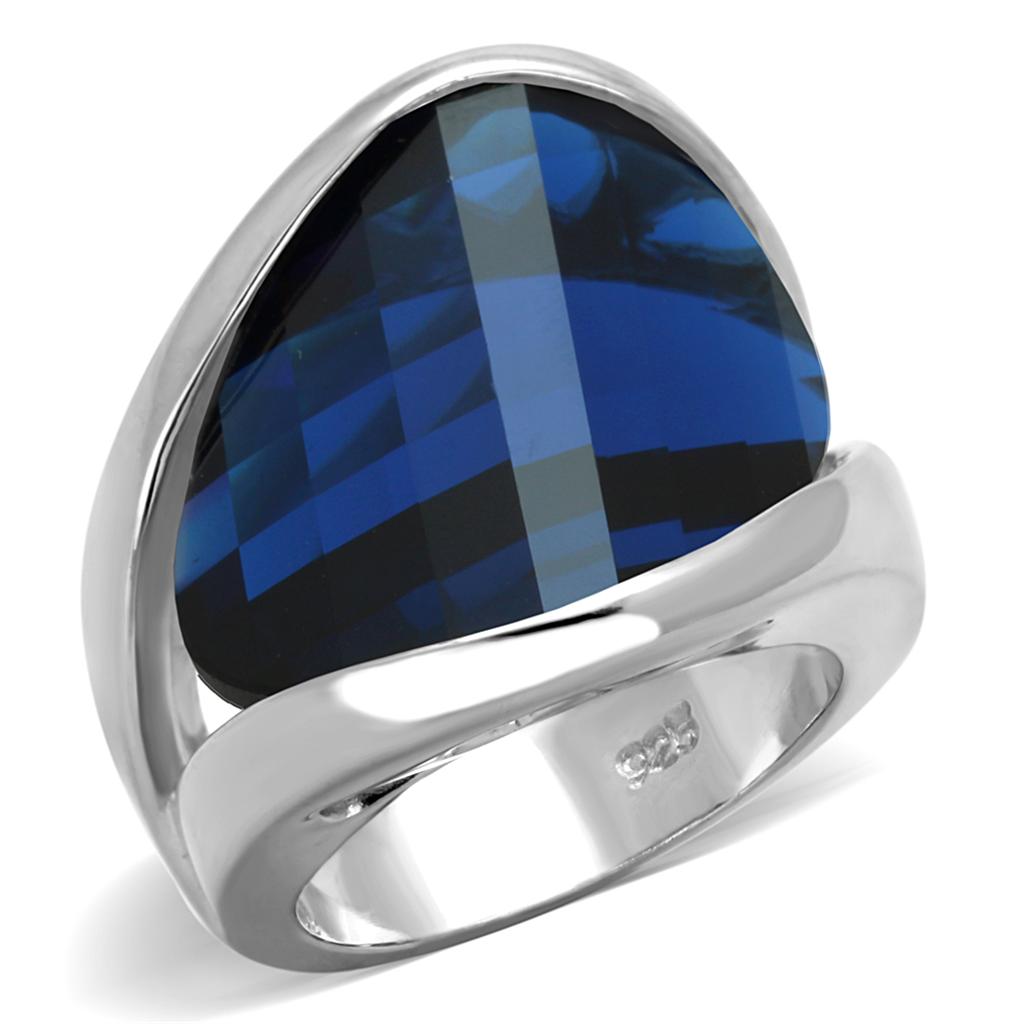 JCES830 Rhodium 925 Sterling Silver Ring with Synthetic Synthetic Glass in Montana