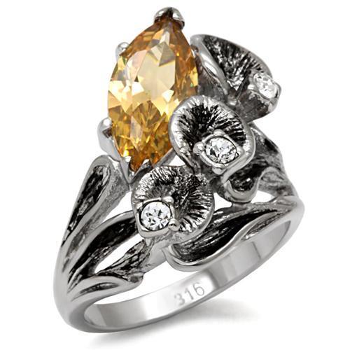 JCE083 High polished (no plating) Stainless Steel Ring with AAA Grade CZ  in Champagne