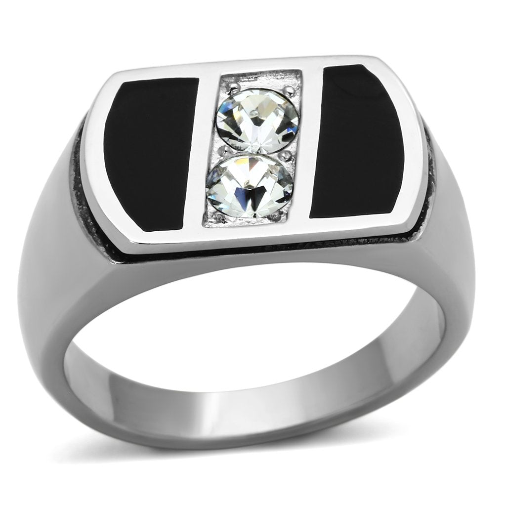 JCE1068 High polished (no plating) Stainless Steel Ring with Top Grade Crystal  in Clear