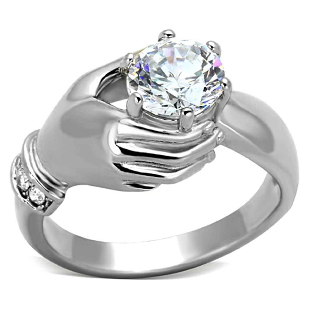 JCE1230 High polished (no plating) Stainless Steel Ring with AAA Grade CZ  in Clear