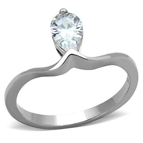 JCE1336 High polished (no plating) Stainless Steel Ring with AAA Grade CZ  in Clear