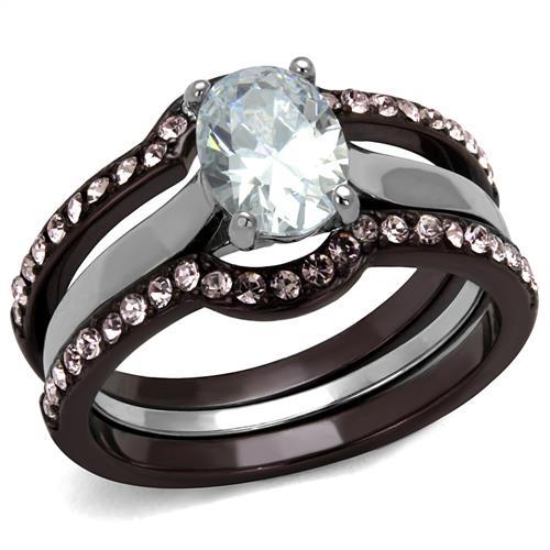 JCE1344PC Two Tone IP Dark Brown (IP coffee) Stainless Steel Ring with AAA Grade CZ  in Clear