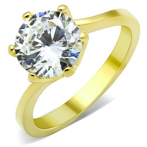 JCE1406 IP Gold(Ion Plating) Stainless Steel Ring with AAA Grade CZ  in Clear