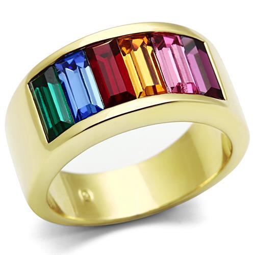 JCE1415 IP Gold(Ion Plating) Stainless Steel Ring with Top Grade Crystal  in Multi Color