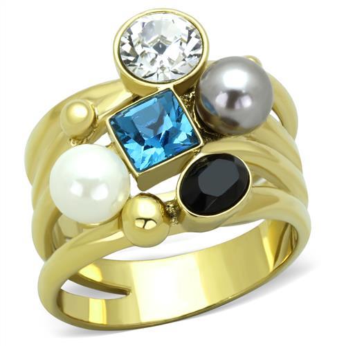 JCE1440 IP Gold(Ion Plating) Stainless Steel Ring with Synthetic Pearl in Multi Color