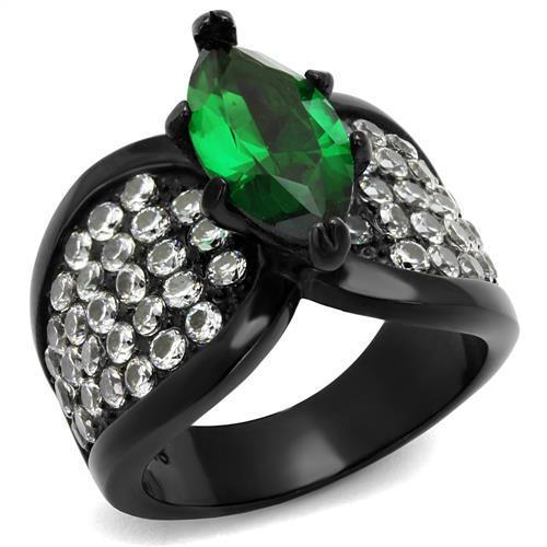 JCE1548J IP Black(Ion Plating) Stainless Steel Ring with Synthetic Synthetic Glass in Emerald