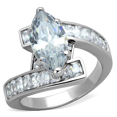 JCE1754 High polished (no plating) Stainless Steel Ring with AAA Grade CZ  in Clear