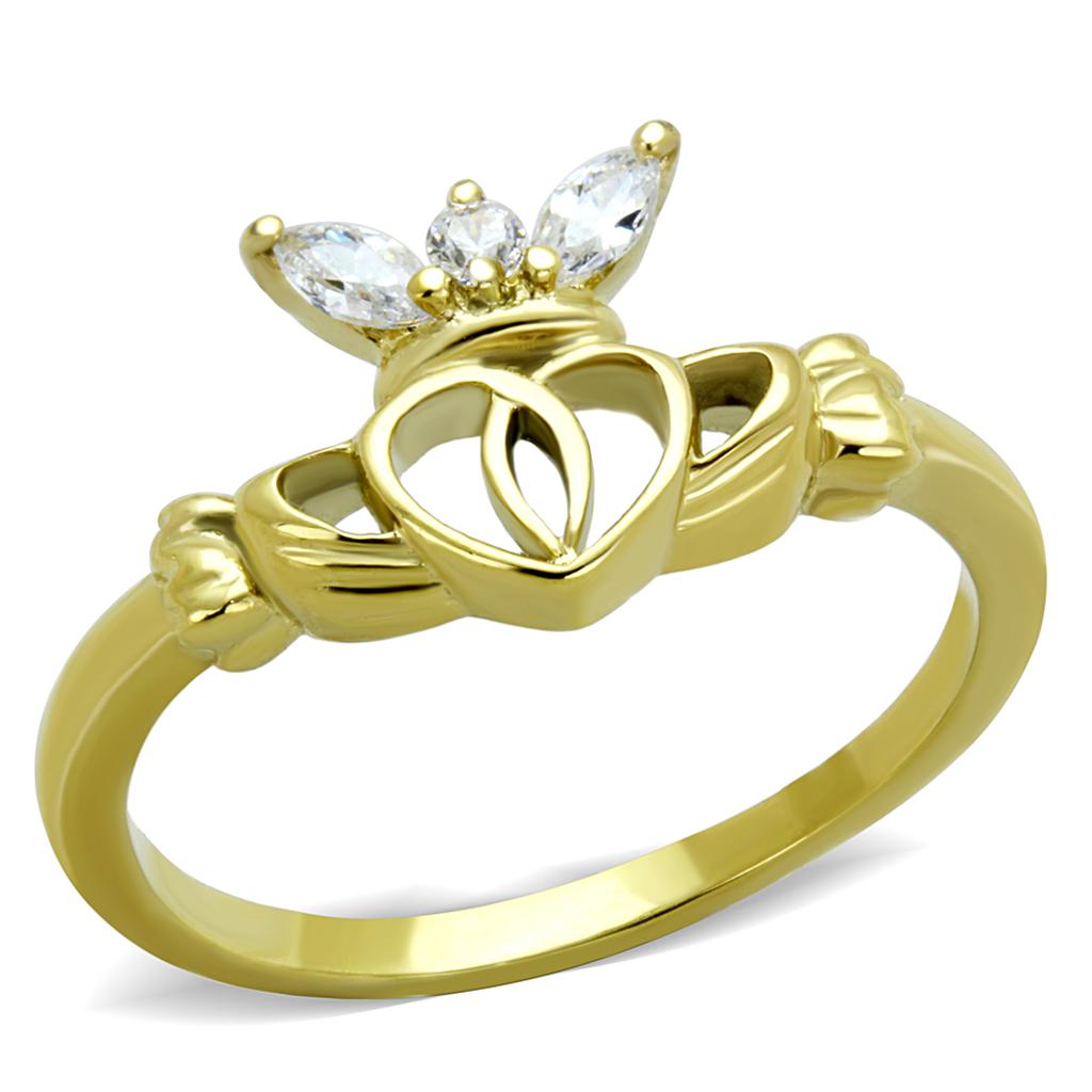 JCE1926 IP Gold(Ion Plating) Stainless Steel Ring with AAA Grade CZ  in Clear